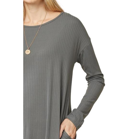 NEW ENTRO ribbed pocket midi dress in charcoal - Picture 4 of 5